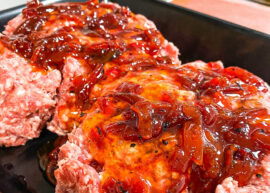 Hamburguesas de ternera con pimientos asados
