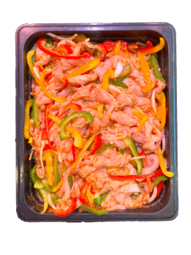 Preparado de pollo con verduras para fajitas