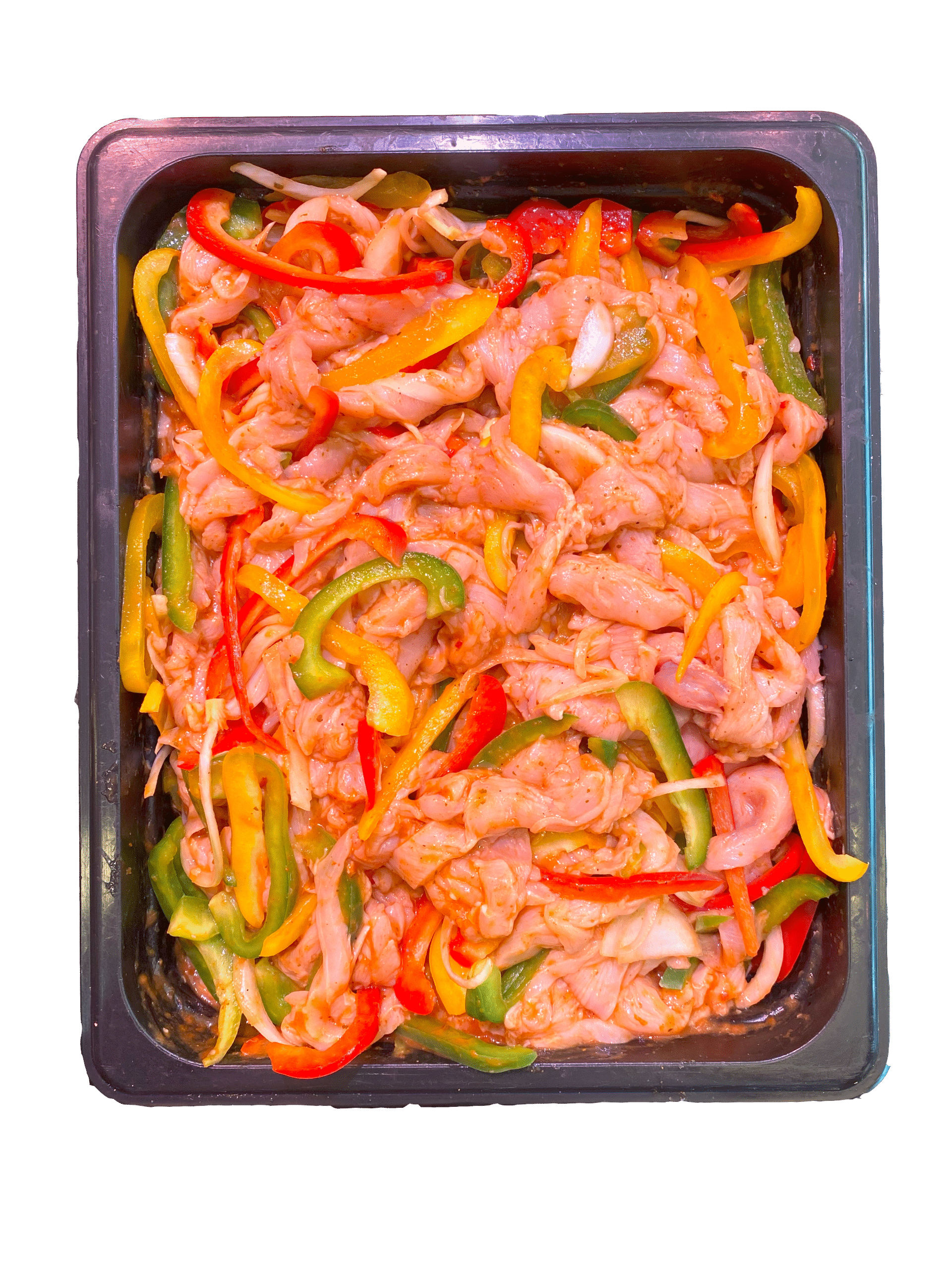 Preparado de pollo con verduras para fajitas